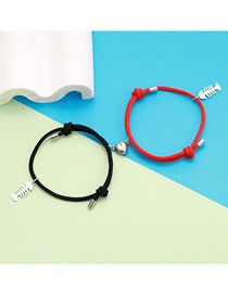 Fashion A Pair Of Love Magnet Fish Bone Black And Red String Stainless Steel Fishbone Magnetic Heart Bracelet Set