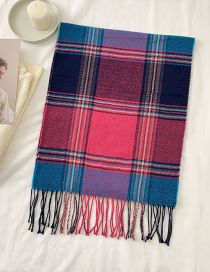 Fashion Red Blue Multicolored Checked Cashmere-effect Fringed Scarf