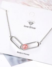 Fashion Silver Geometric Strawberry Crystal Paperclip Necklace