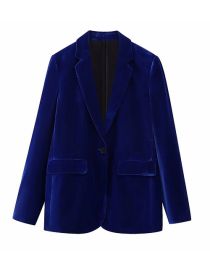 Fashion Blue Velvet Pocket Blazer