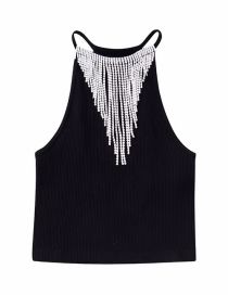 Fashion Black Jewel-embellished Halterneck Top