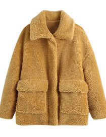 Fashion Yellow Woven Lapel Two-pocket Jacket