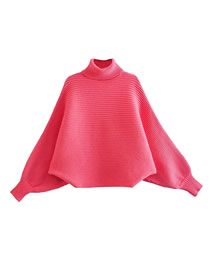 Fashion Pink Knit Turtleneck Dolman Sleeve Sweater
