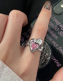 Fashion 2# Alloy Inlaid Zirconium Moonlight Heart Ring