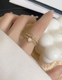 Fashion 3# Alloy Diamond Heart Open Ring