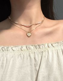 Fashion 6# Alloy Diamond Heart Double Layer Necklace