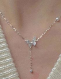 Fashion 15# Alloy Diamond Butterfly Y Necklace