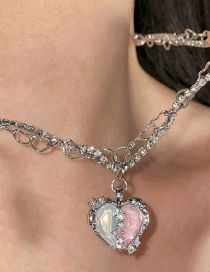 Fashion Twenty Two# Alloy Diamond Heart Necklace