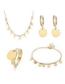 Fashion 2# Titanium Disc Necklace Earrings Ring Bracelet Set