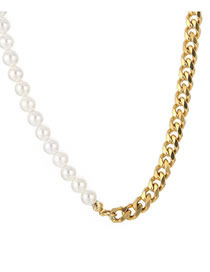 Fashion Gold Necklace Titanium Steel Pearl Beaded Panel Chain Necklace