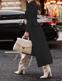 Fashion Black Solid Color Lapel Breasted Coat Coat