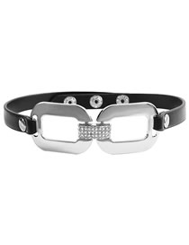 Fashion Silver Thin Belt With Geometric Zirconia Square Buckle