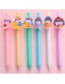 Fashion Macaron-fruit Girl Cartoon Writing Press Pen 6 Boxes