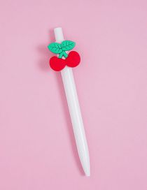 Fashion White Stem-cherry Cartoon Fruit Press Ballpoint Pen