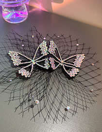 Fashion Spring Clip-black Color Diamond Mesh Diamond Butterfly Hair Clip