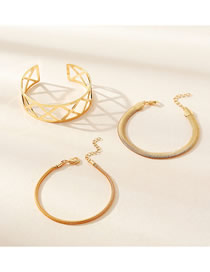 Fashion Gold Metal Geometric Cutout Snake Chain Bracelet Set