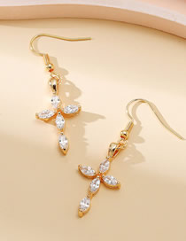 Fashion Gold Brass Zirconia Cross Earrings