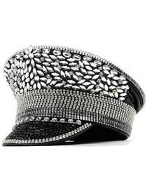 Fashion Diamond Black Cotton Polyester Navy Hat With Diamonds