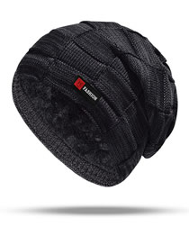 Fashion Single Cap Black Acrylic Knit Patch Beanie
