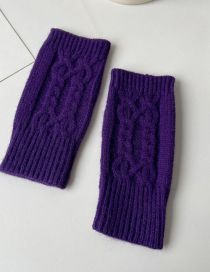 Fashion Purple Polyester Twist-knit Half-finger Gloves