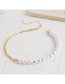 Fashion Gold Alloy Pearl Beaded Panel Chain Necklace
