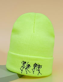Fashion Fluorescent Yellow Acrylic Knit Skull Embroidered Beanie