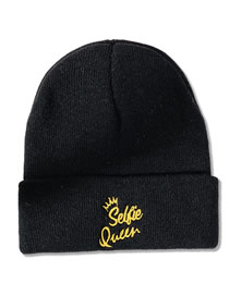 Fashion Black Acrylic Knit Letter Embroidered Beanie