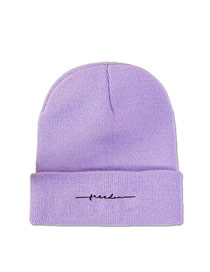 Fashion Light Purple Acrylic Knit Letter Embroidered Beanie