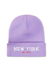 Fashion Purple Acrylic Knit Letter Embroidered Beanie