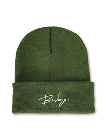 Fashion Army Green Acrylic Knit Letter Embroidered Beanie