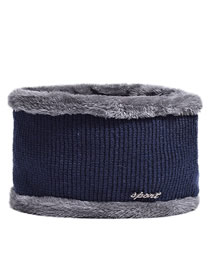 Fashion Navy Blue Scarf Acrylic Knit Label Neckerchief