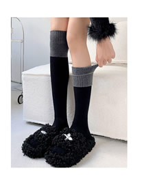 Fashion Terry Cotton Stitching Black Gray Calf Socks Cotton Knit Terry Calf Socks