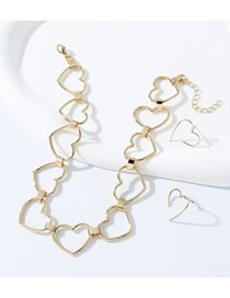 Fashion Gold Metal Hollow Heart Necklace And Stud Earrings Set