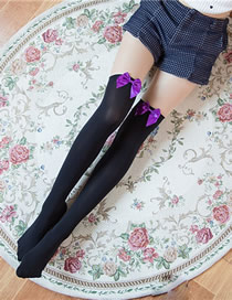 Fashion Black Purple Butterfly Velvet Bow Stockings