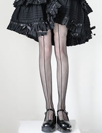 Fashion Pure Vertical Black Hollow Lace Vertical Stockings