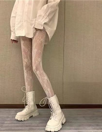 Fashion Flower Vine White Velvet-jacquard Lace Fishnet Socks