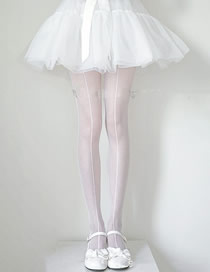 Fashion Pure Vertical Line White Velvet-jacquard Lace Fishnet Socks