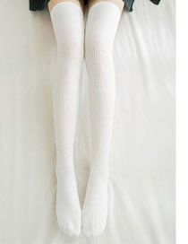Fashion White Polyester Vertical Stripe Over The Knee Socks
