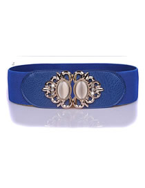 Fashion Sapphire Blue 95cm Pu Buckle Elastic Wide Waist Belt