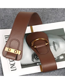 Fashion Brown Pu Leather D Buckle Wide Belt