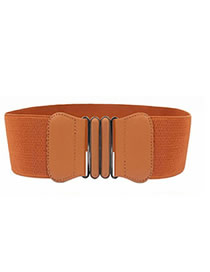 Fashion Brown 95cm Faux Leather Elasticated Wide Belt