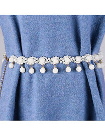 Fashion Rice White [28 Bayberry Balls Pearl Beaded Braided Waist Chain