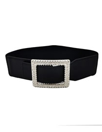 Fashion Diamond/black Faux Leather Metal Square Buckle Wide Belt