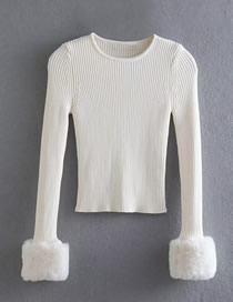 Fashion White Polyester Knit Plush Cuff Top