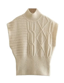 Fashion Beige Mock Neck Knit Sweater Tank Top