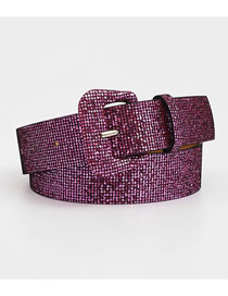 Fashion Plum Red Metal Sequin Square Buckle Wide Belt