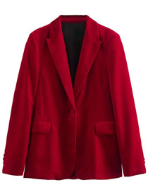 Fashion Red Velvet Button Two-pocket Blazer