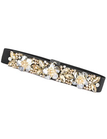 Fashion Champagne Metal Diamond Flower Stretch Belt