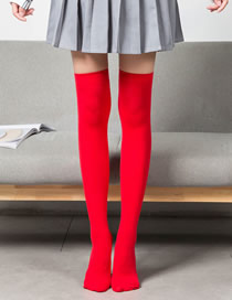 Fashion Velvet Knee Scarlet Velvet Solid Knit Socks