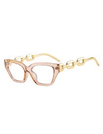 Fashion Champagne White Flakes Pc Cat Eye Big Frame Chain Sunglasses